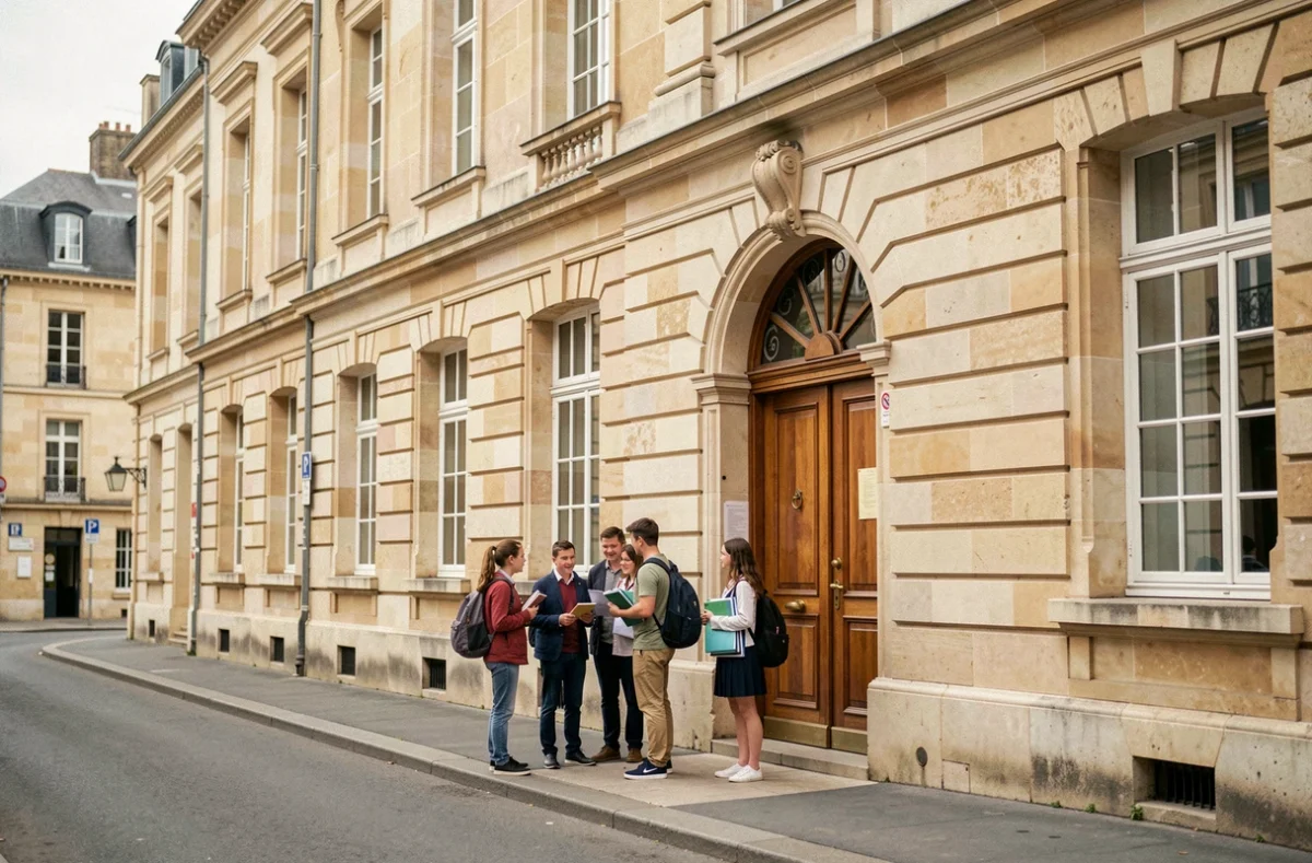 Façade du Collège et Lycée Les Ardilliers à Saumur avec élèves devant l'entrée