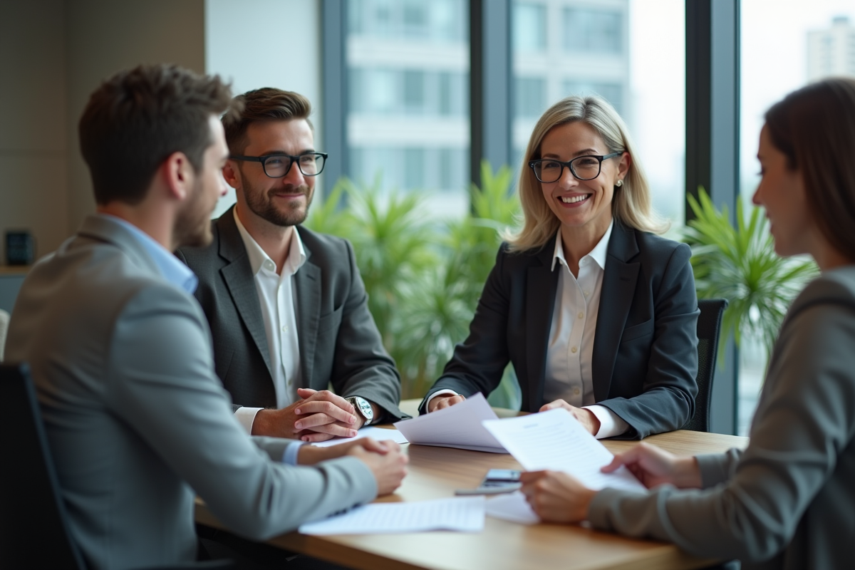 Conseiller financier rencontrant un couple au bureau