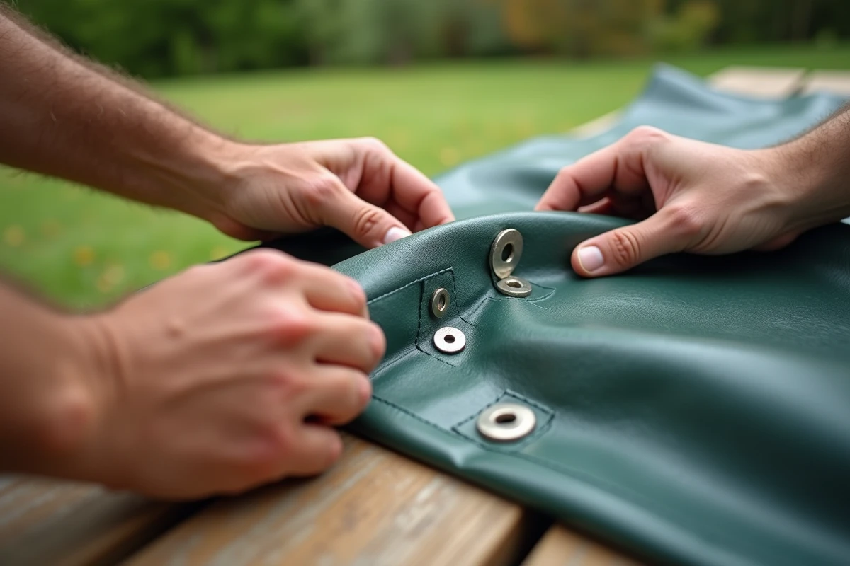 Gros plan sur les détails de couture et les œillets d'une bâche ventriglisse professionnelle comparée à un modèle entrée de gamme