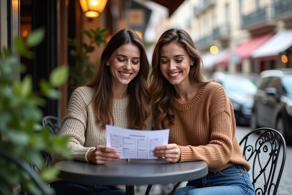 Deux femmes discutant avec un graphique au café