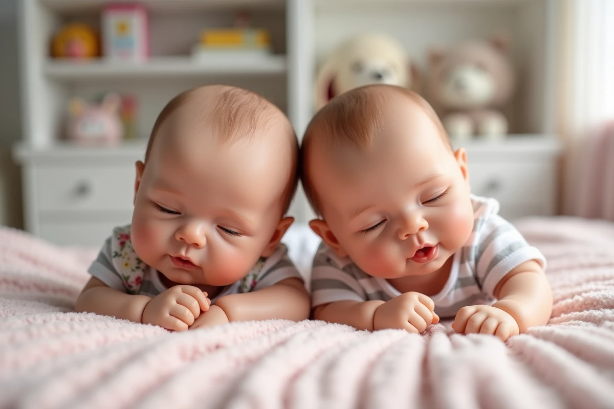 Gros plan de deux bébés en vinyl et silicone dans la nurserie