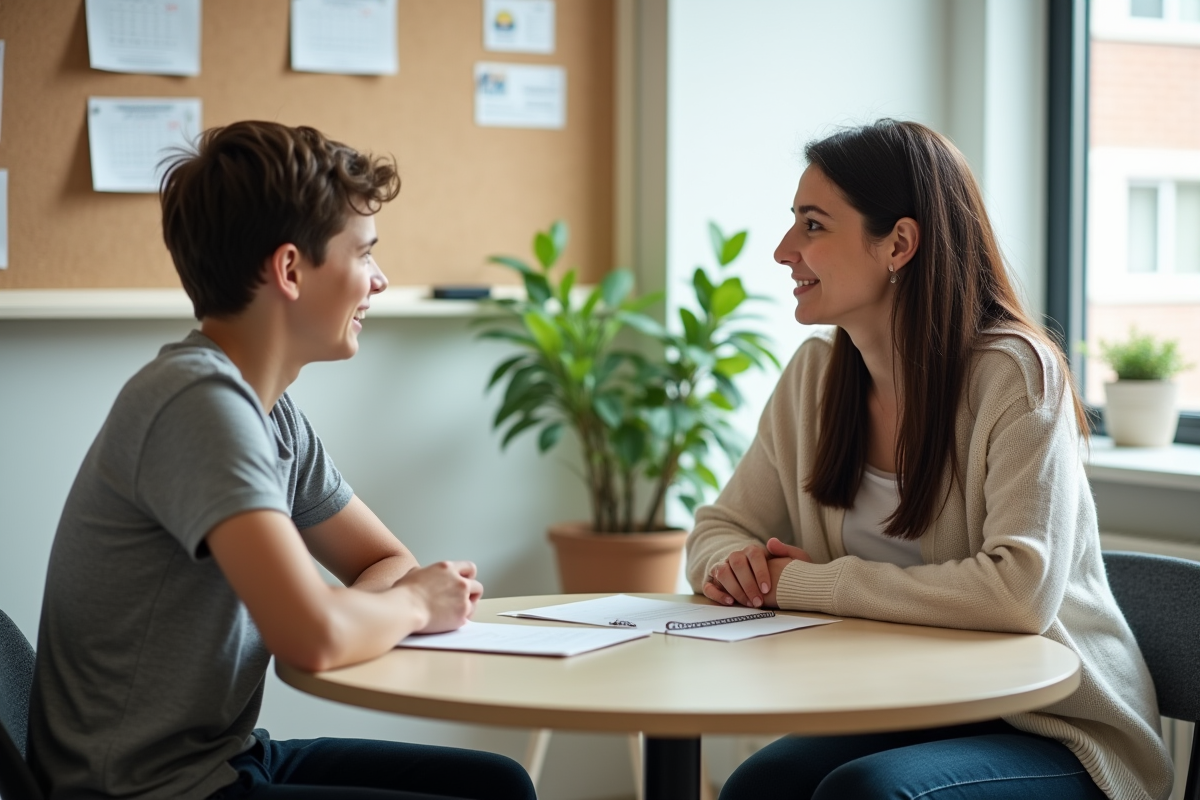 Jeune en discussion avec une travailleuse sociale