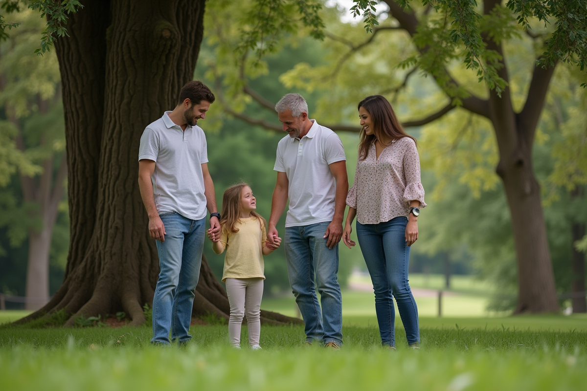 Famille diverse avec enfants et parents dans un parc