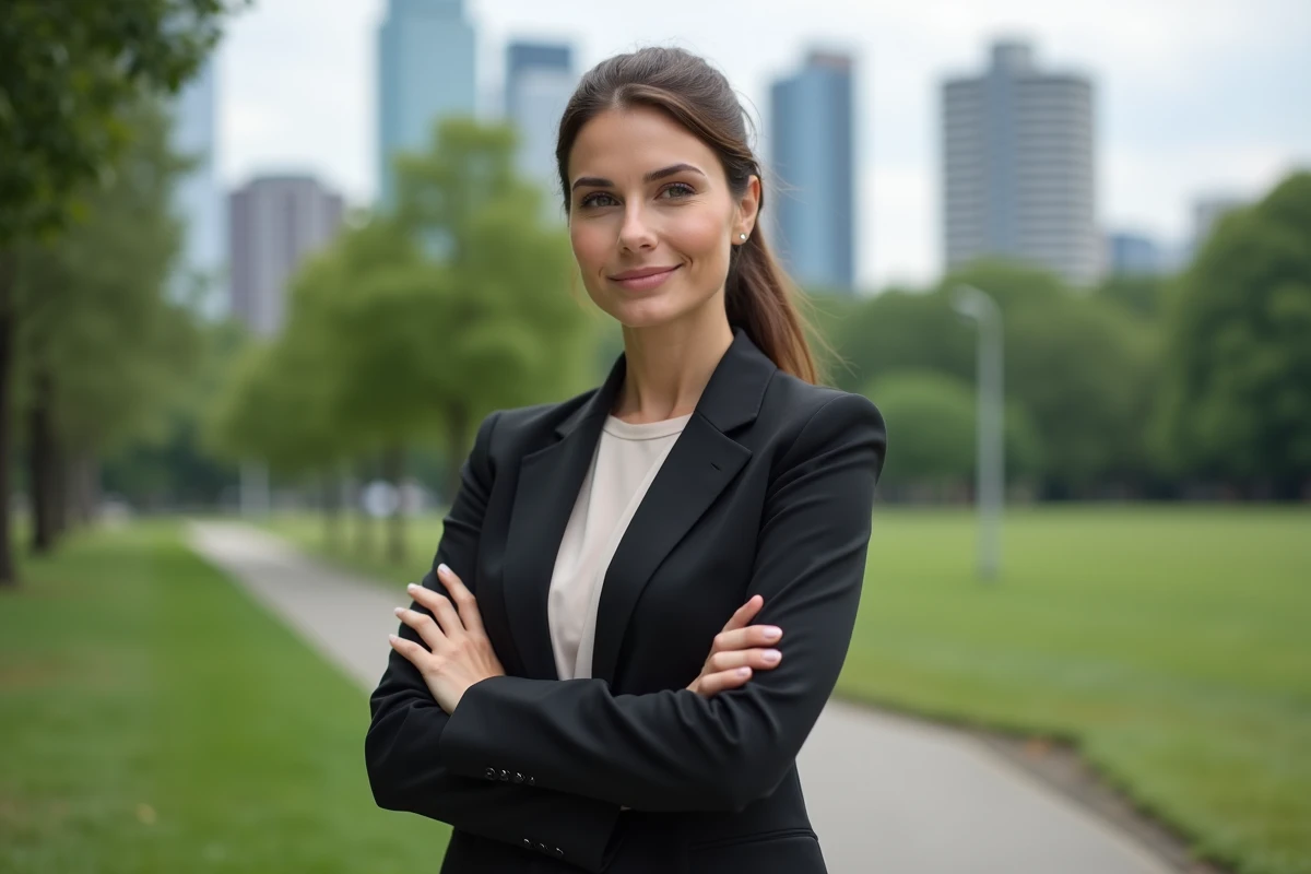 Femme confiante dans un parc urbain en extérieur
