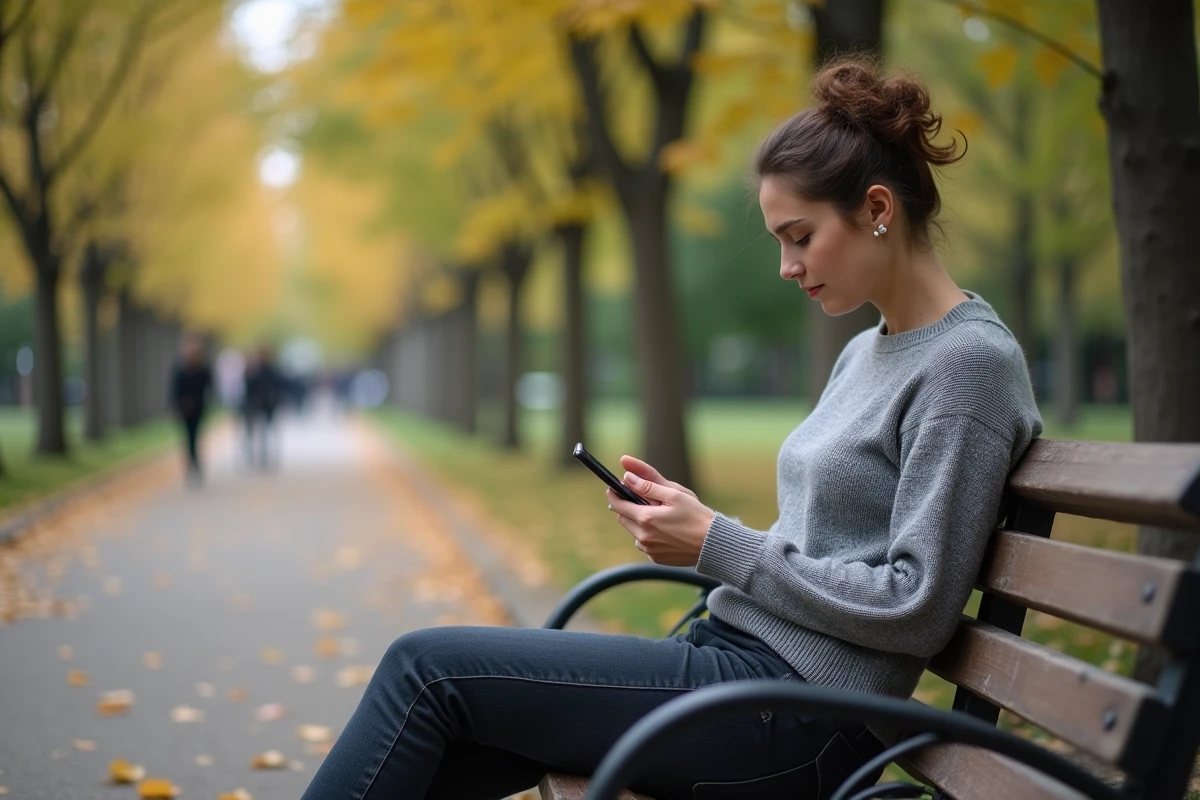 Femme assise sur un banc dans un parc en automne