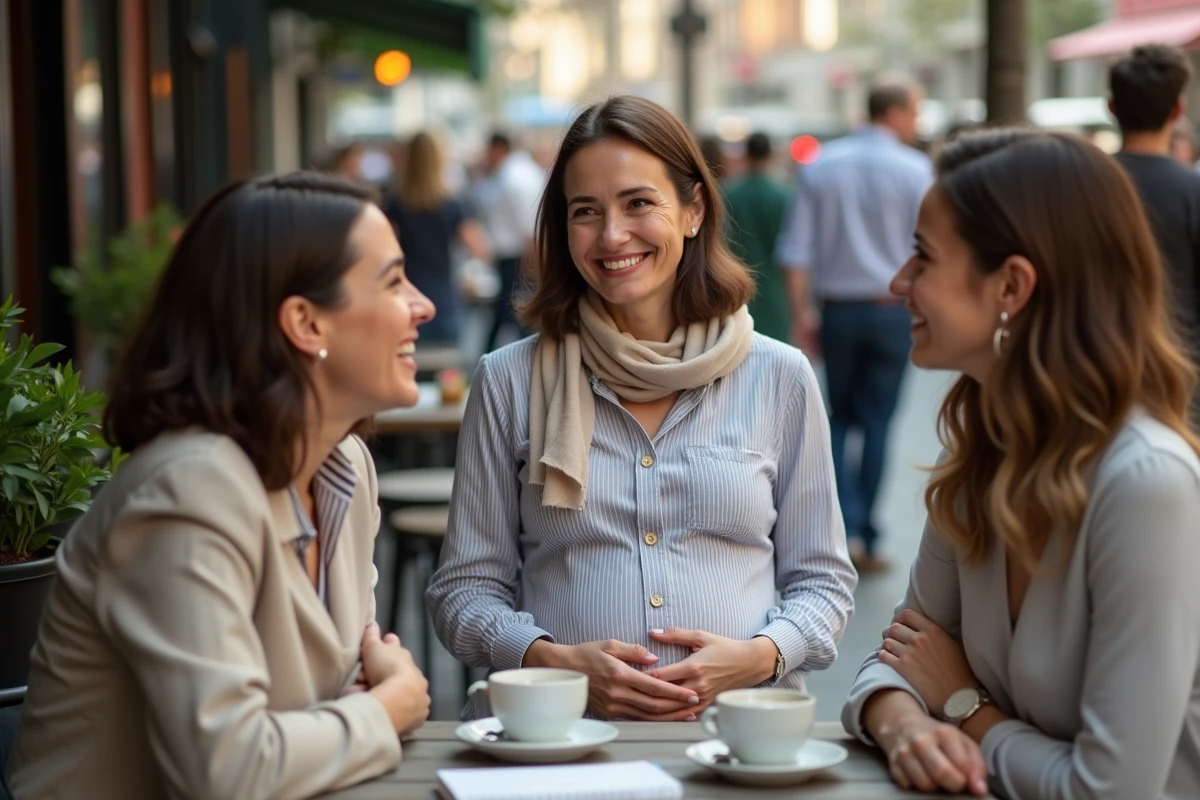 Trois femmes discutant dans un café en plein air