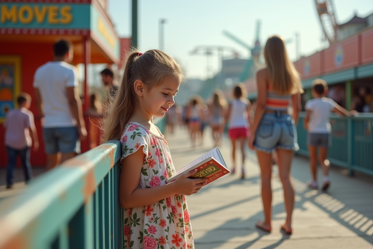 Fille de 10 ans lisant dans la file d