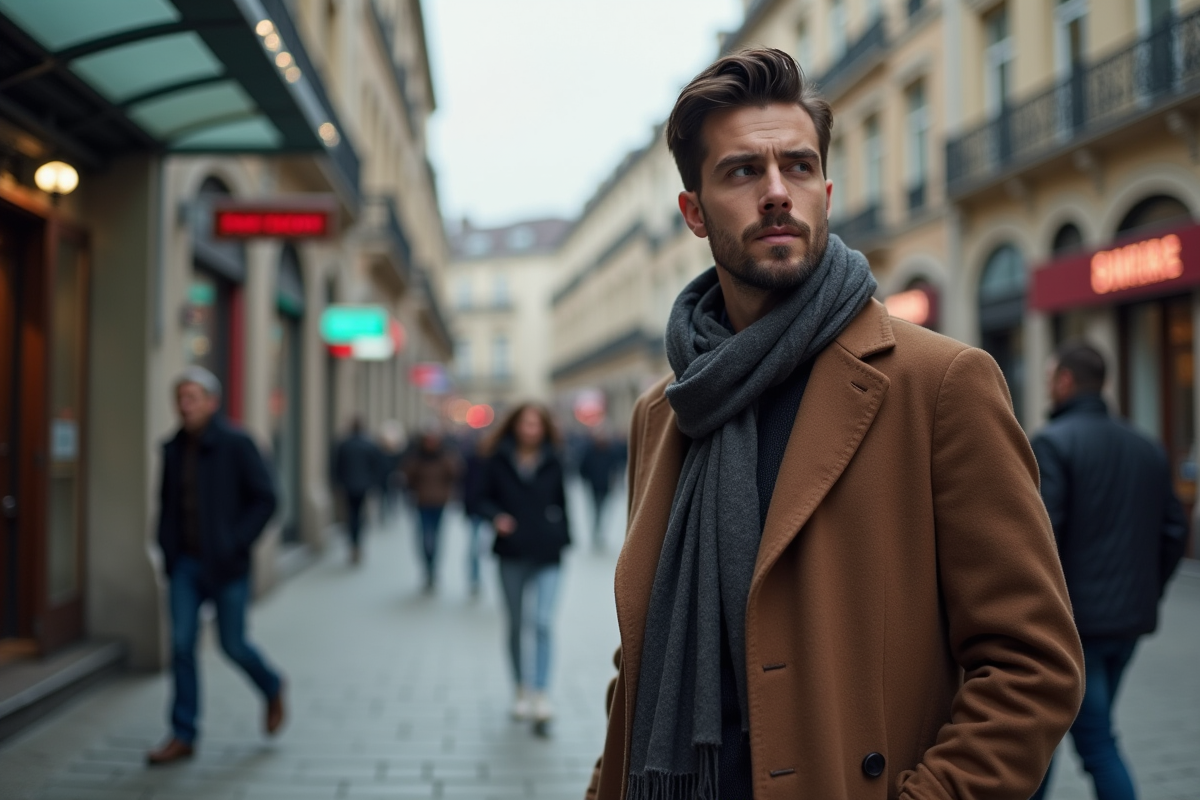 Homme dans un manteau près d
