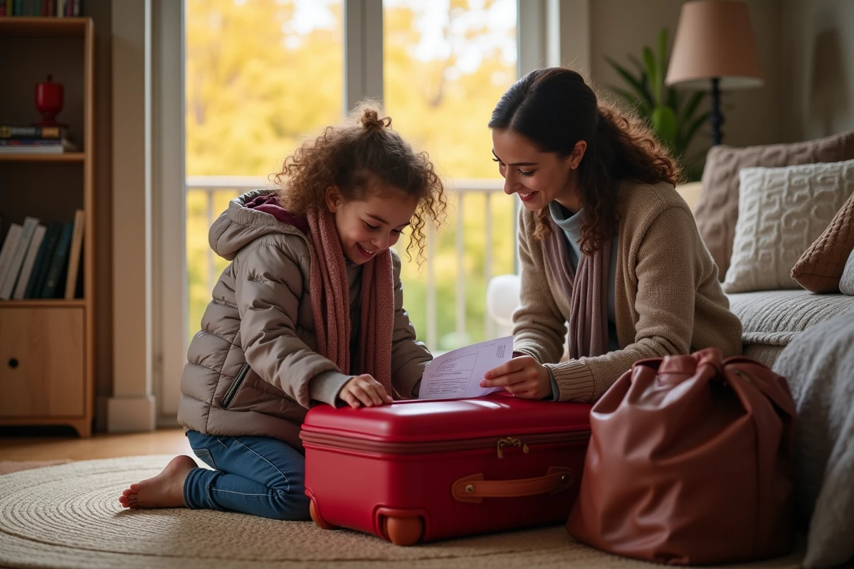 Jeune fille faisant ses valises dans un salon cosy