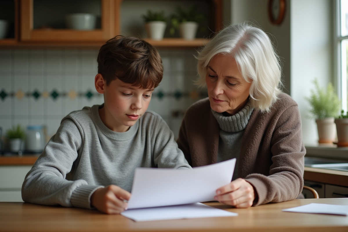 Adolescent et mère partageant un moment dans la cuisine