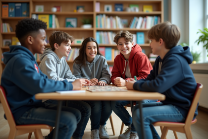 Groupe de jeunes dans un centre jeunesse convivial