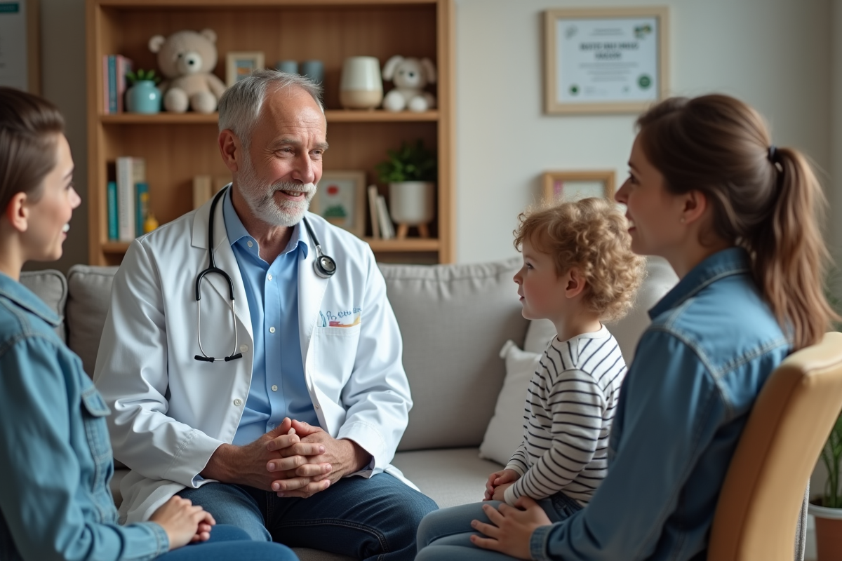 Pediatre expliquant les bienfaits du lait aux parents