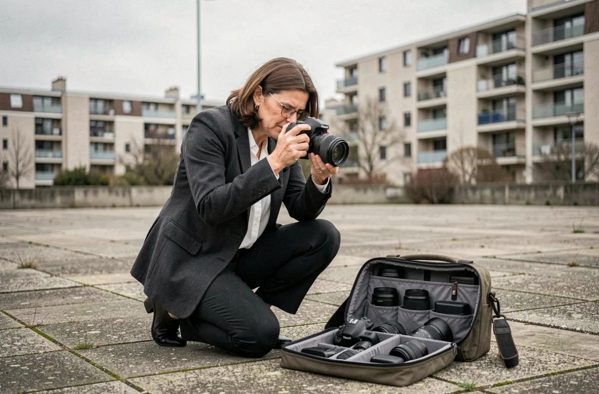 Photographe professionnelle préparant son équipement avant une séance photo à Sevran